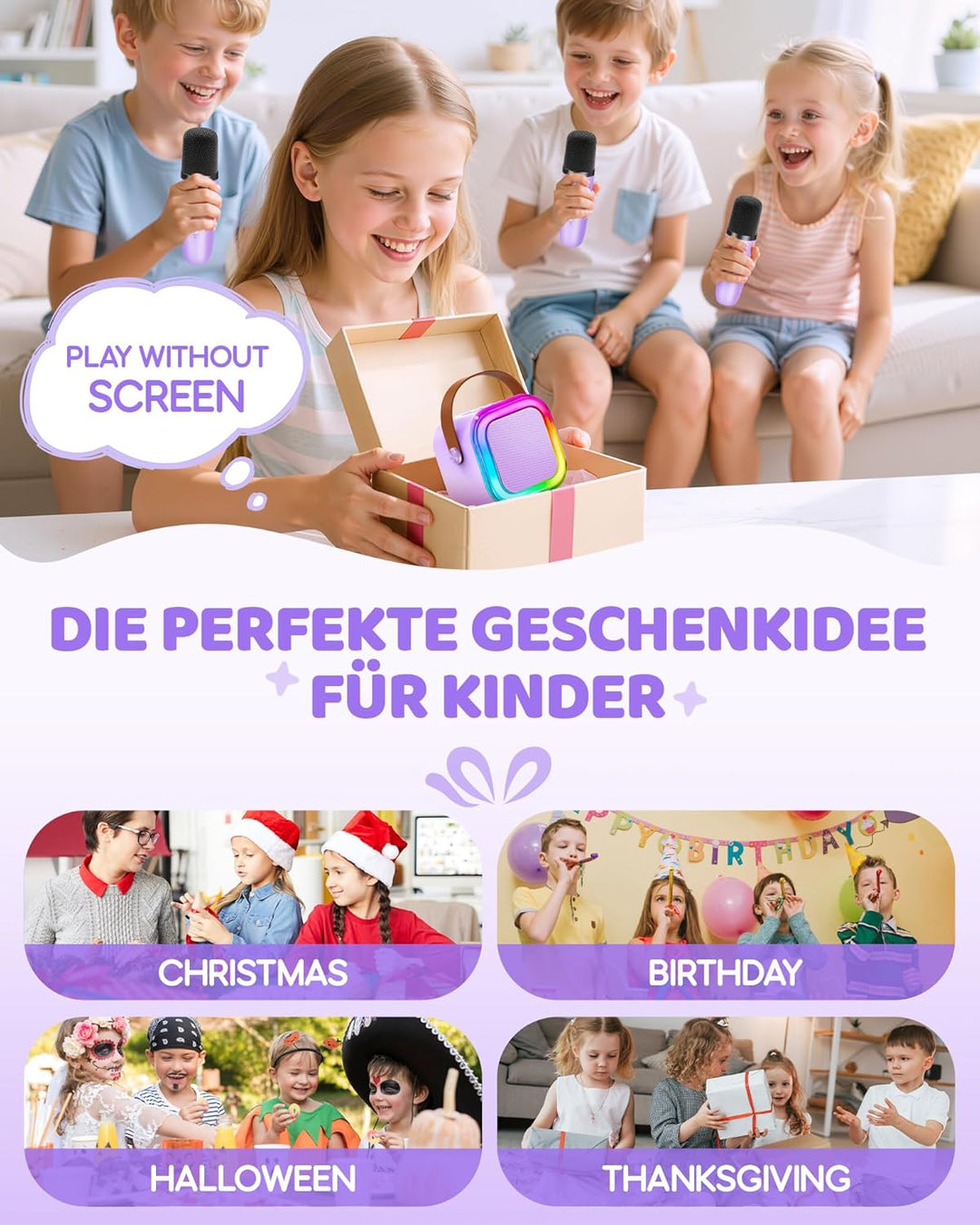 Karaoke Maschine Kinder, Geschenk für Mädchen 3-12 Jahre, Karaoke Kinder Spielzeug ab 3-12 Jahre Mäd