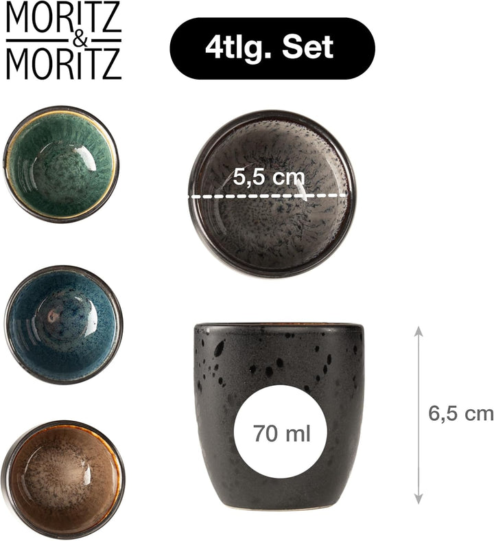 Moritz & Moritz SOLID Espressobecher 4er Pack - Steingut Espresso Tassen 70 ml im Set - Reaktives De