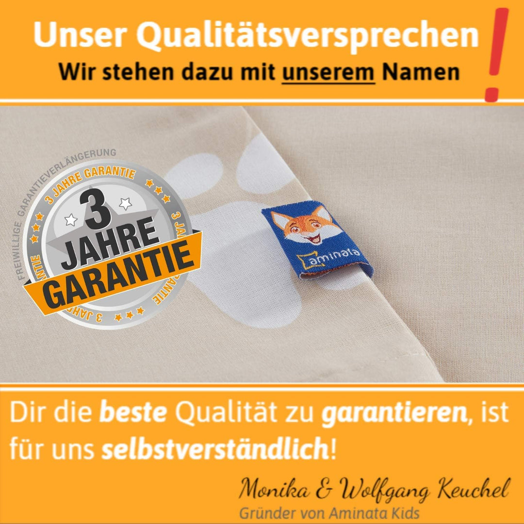Aminata kids Bettwäsche Hund 135x200 Hunde-Pfoten-Motiv Hundewelpen Kinder-Bettwäsche-Set Baumwolle