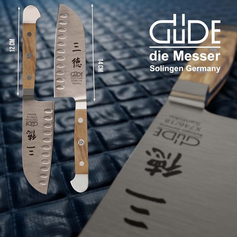 GÜDE Solingen - Santoku mit Kulle geschmiedet, 14 cm, Olivenholz, ALPHA OLIVE, Doppelkropf, Handmade