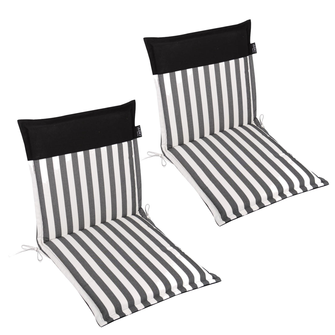 LILENO HOME Gartenstuhl Auflagen als [2er Set - Niedriglehner] in Streifen Schwarz - Uni Schwarz - B