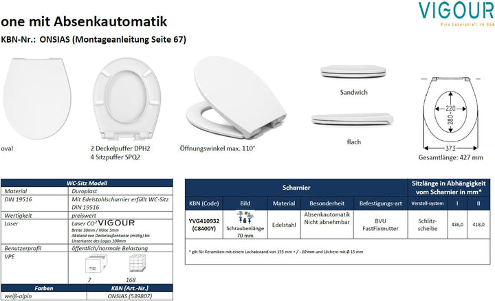VIGOUR WC-Sitz one mit Deckel & Absenkautomatik weiss | ONSIAS