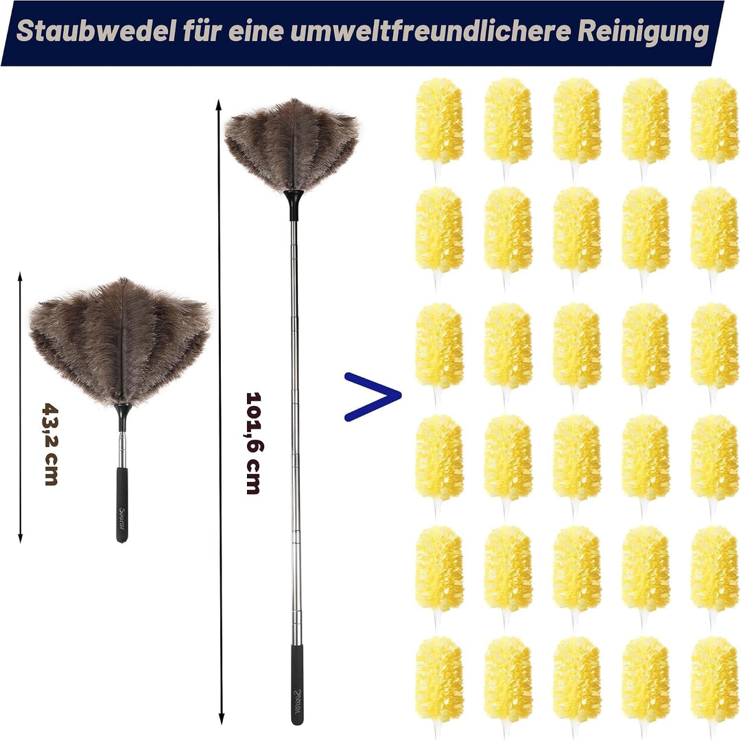 Soarer 40 Zoll Straussenfeder-Staubwedel - Ausziehbarer Griff, Holzgriff, flauschige natürliche echt