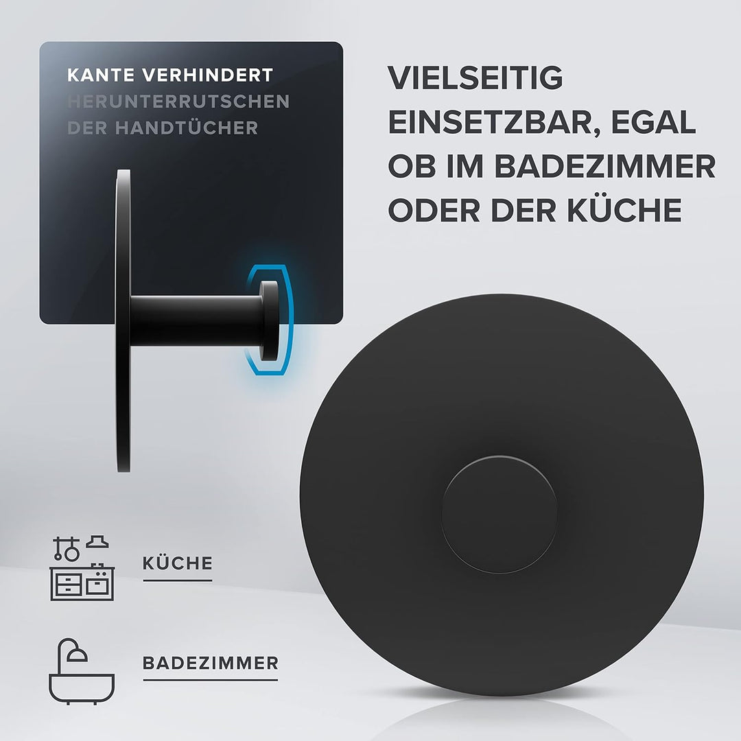 ovimar Handtuchhaken 2er Set Danksoya ohne Bohren aus Edelstahl schwarz | als Handtuchhalter selbstk