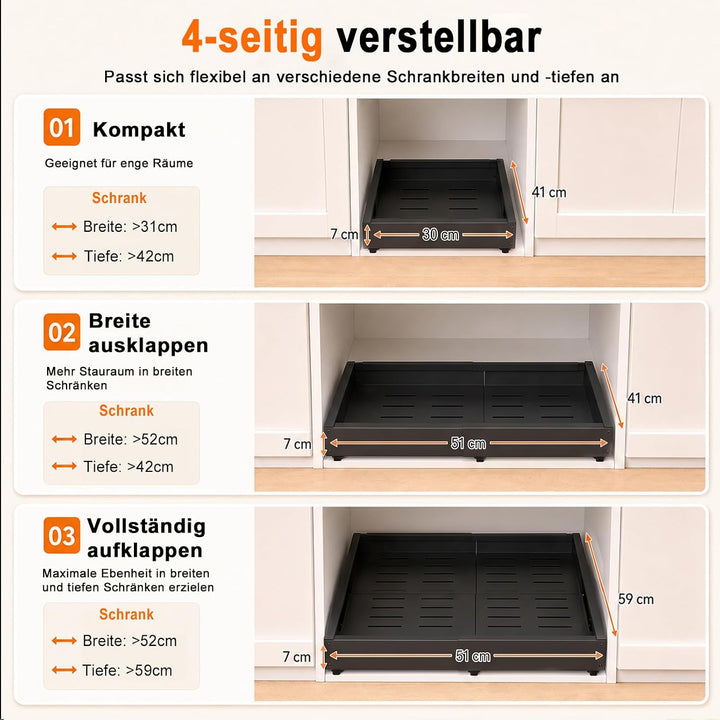 PNNP Teleskopschublade Küche Ausziehbare Schublade: Einstellbare Breite Schrank Organizer (32–53 cm
