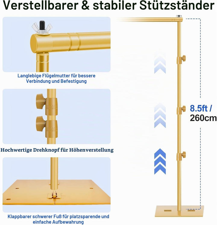 EMART Foto Hintergrund Ständer mit Stahlsockel, 2,6m x 3m Verstellbarer Hintergrundsystem, Hintergru