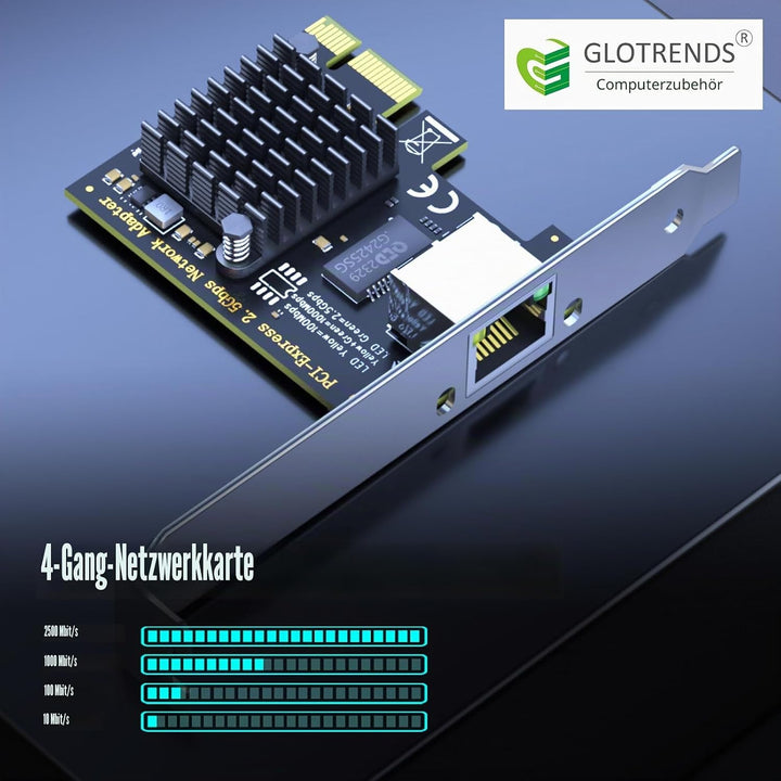 GLOTRENDS LE8105 2.5Gbps PCIe Ethernet Netzwerkkarte, RTL8125BG Chip, RJ45 LAN Port, PCIe X1 Install