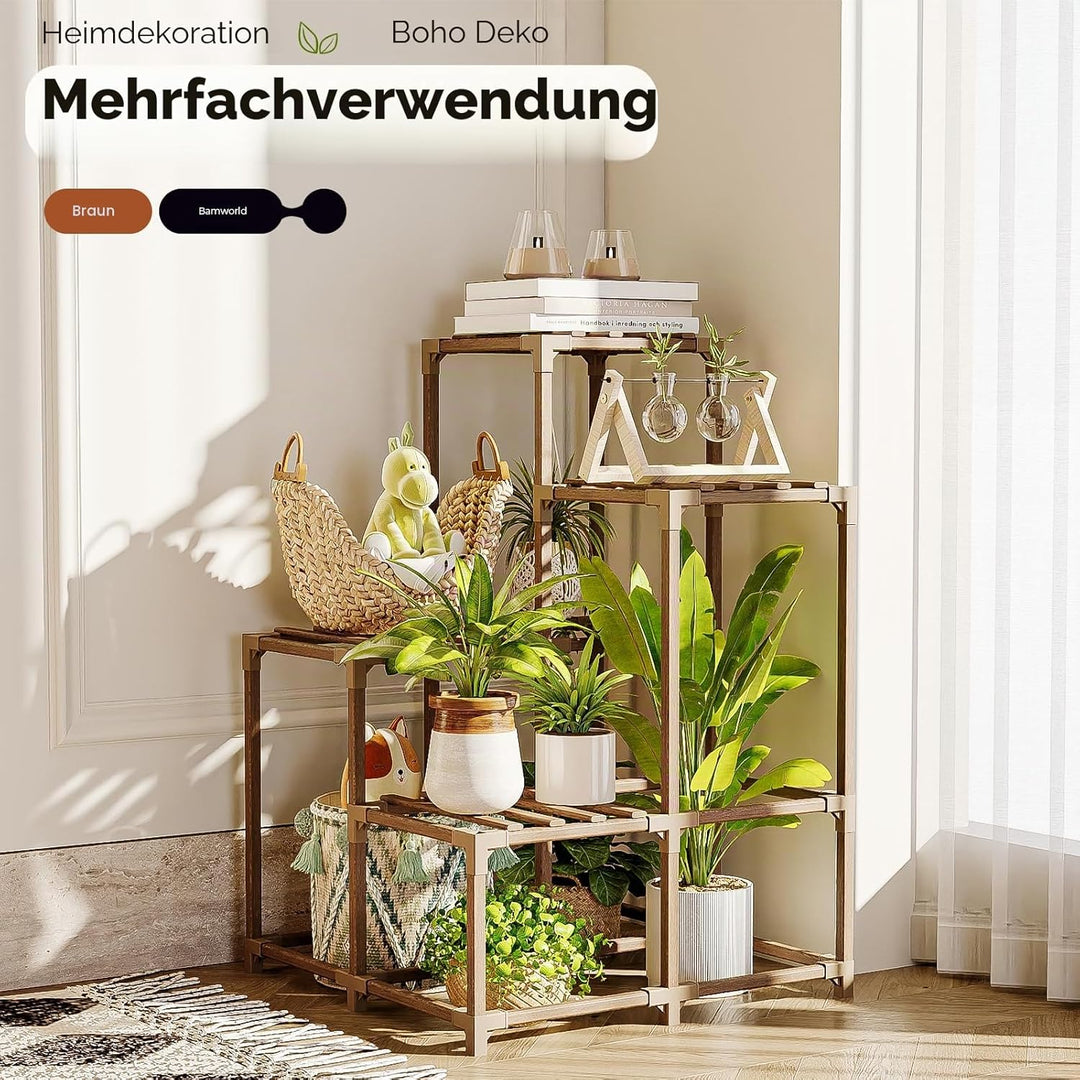 Bamworld Pflanzenständer Indoor Outdoor Eck Regal Pflanzenhalter für Wohnen 4-stöckige Eckständer Pf