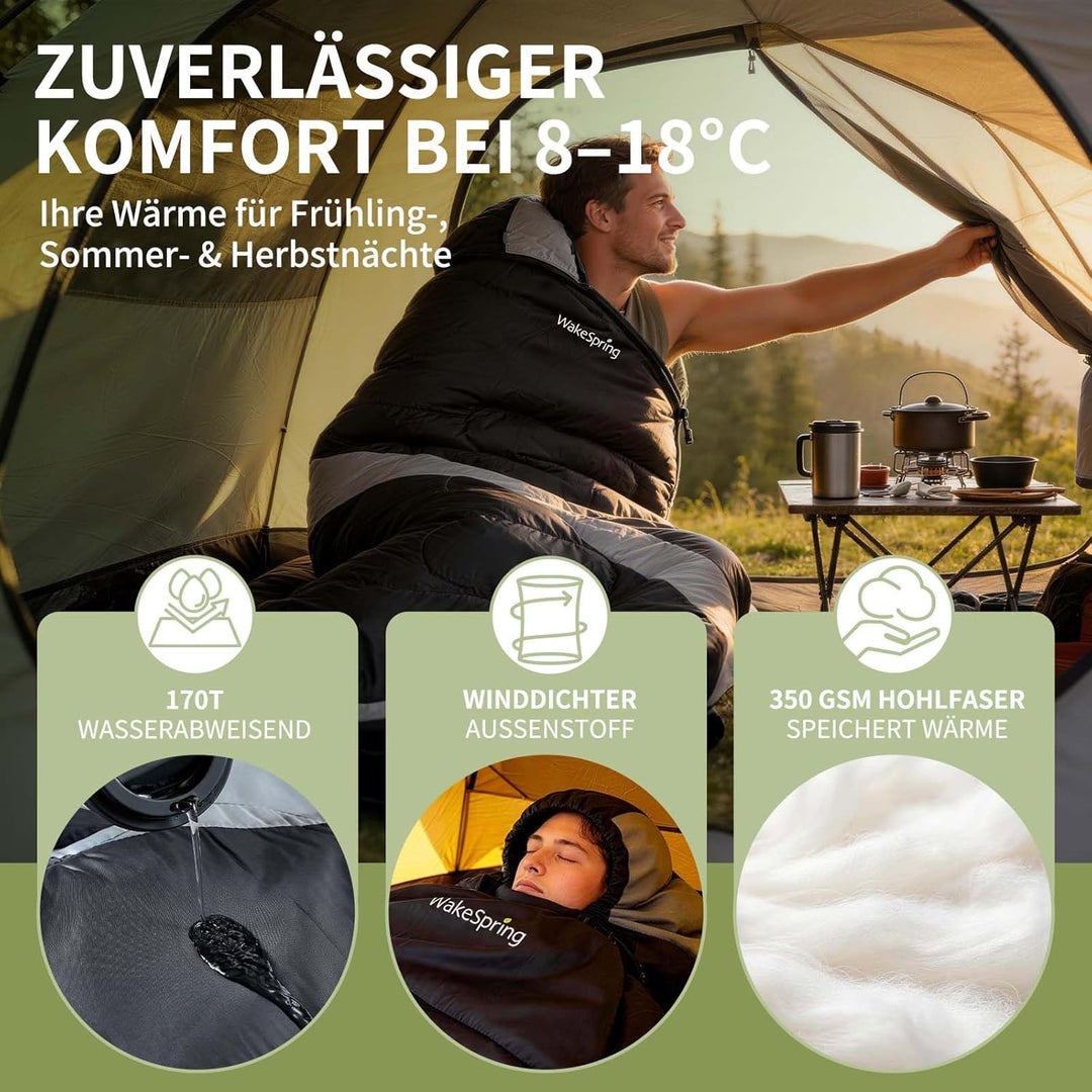 Schlafsack Sommer Erwachsene, 2-in-1 Leichter Deckenschlafsack Camping koppelbar, mit Fussreissversc