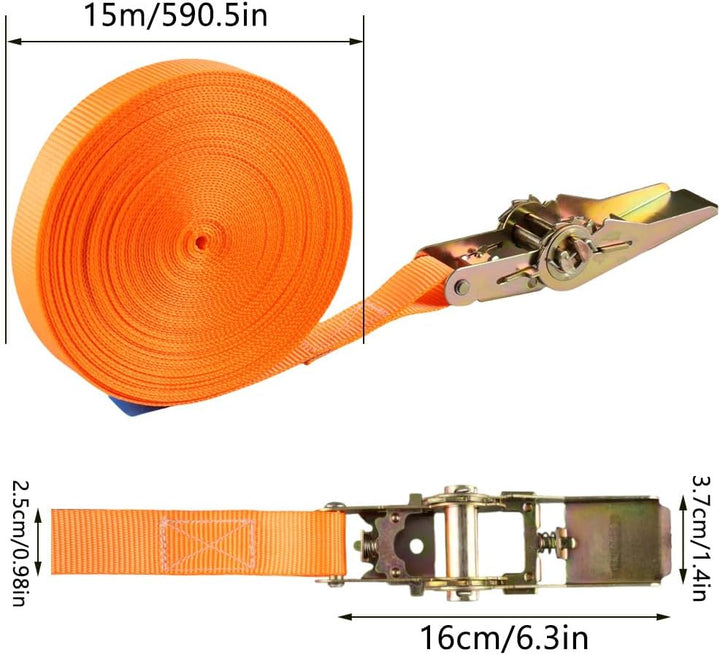 2 Stück Spanngurte mit Ratsche 15 M, Spanngurt Orange Farbe Zurrgurte mit Ratsche für Surfbrett, Mot