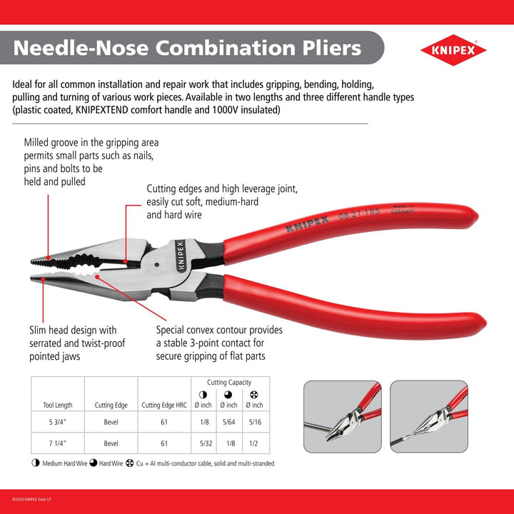 Knipex Tools 08 21 145 15,2 cm Needle Nose Kombizange, 08 22 145 Komfortgriffe, Komfortgriffe