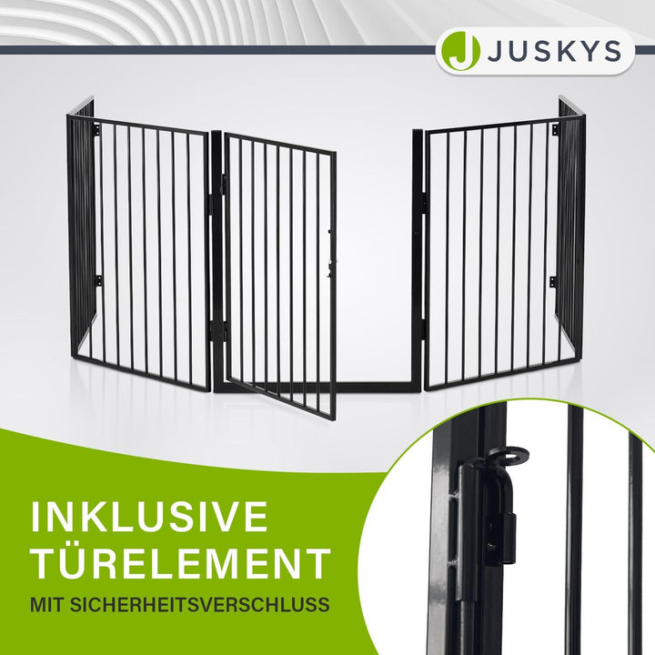 Juskys Metall Kaminschutzgitter 300 x 76 cm klappbar — Schutzgitter für Tiere — 5 Elemente inkl. Tür