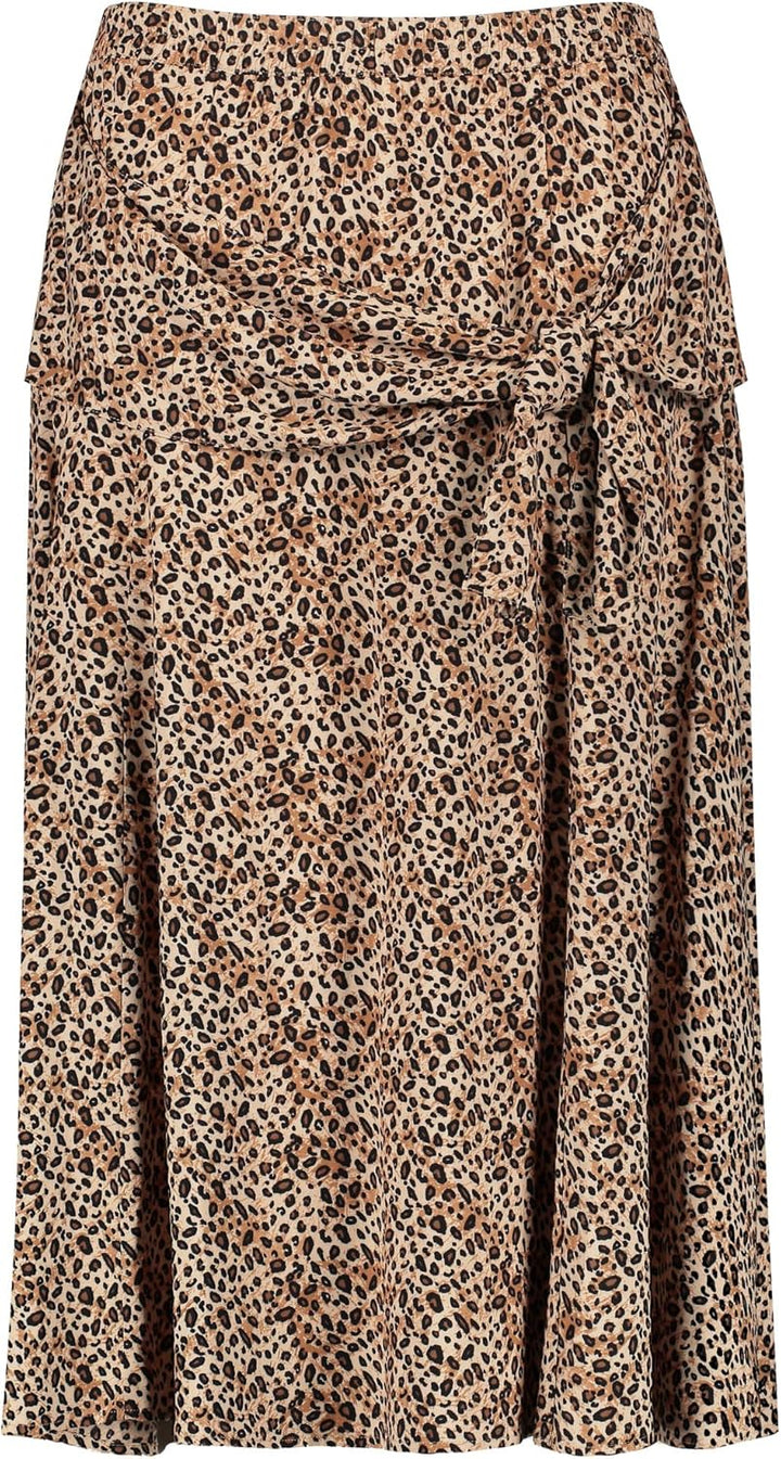 Samoon Damen Midirock mit Knoten-Detail aus EcoVero Viskose Animal-Print wadenlang 56 Light Tannin B