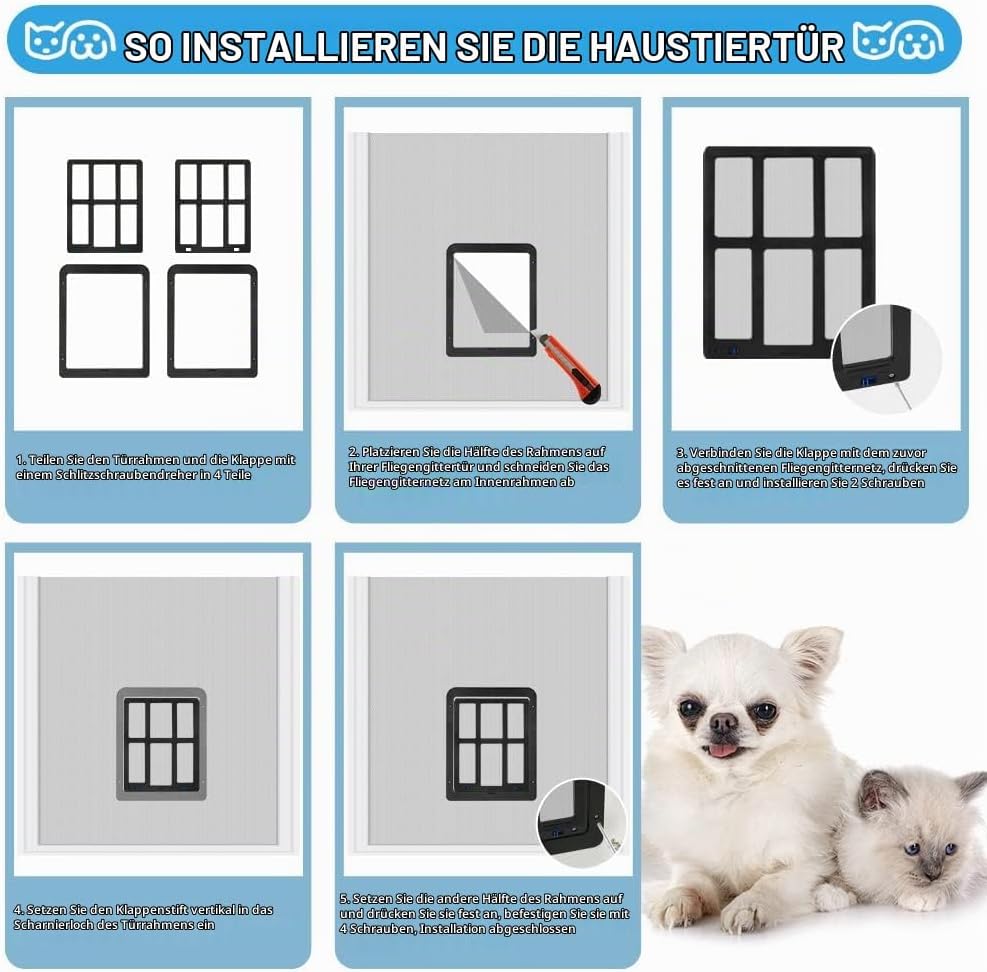 Adiwo Katzenklappe für Fliegengitter, 31.5 x 25 cm Schwarz Automatischen Verschluss Hundeklappe Flie