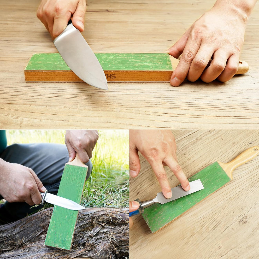 SHARPAL 205H Doppelseitiger Leder-Streichriemen (330 x 60 mm) Kit mit 53g Polierpaste und Winkelführ