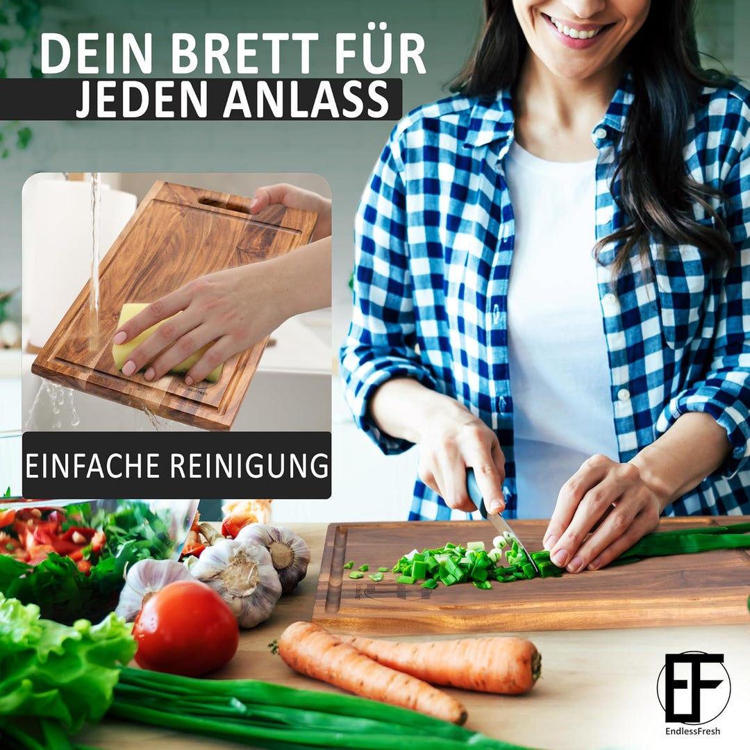 EndlessFresh Schneidebrett Holz - Premium cutting board wood - 39x25cm gross - Holzbrett Küche Akazi