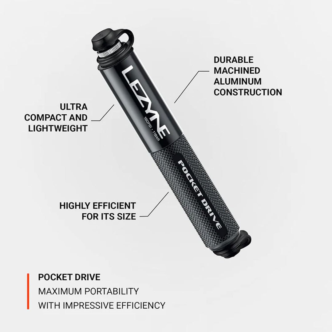 Lezyne Unisex – Erwachsene CNC Pocket Drive Minipumpe 14 cm Schwarz