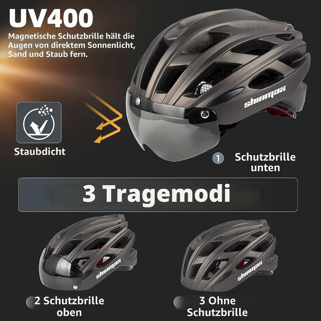 Shinmax Fahrradhelm mit LED-Beleuchtung, Fahrradhelm mit Sicherheitsbeleuchtung, magnetischer Fahrra