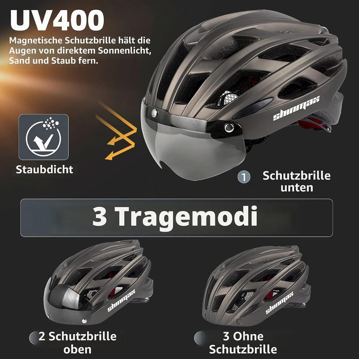 Shinmax Fahrradhelm mit LED-Beleuchtung, Fahrradhelm mit Sicherheitsbeleuchtung, magnetischer Fahrra
