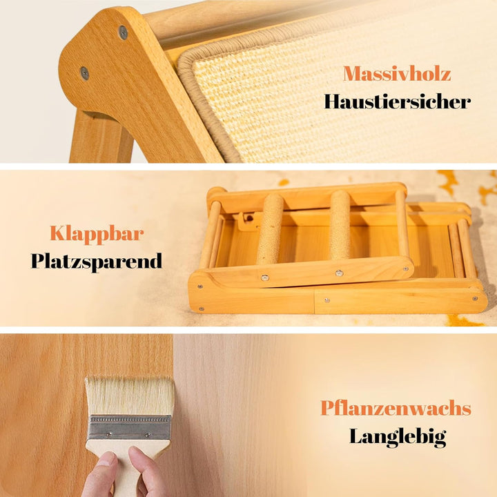 CheerPals Sisal Kratzbrett Katzen - Dreieck Faltbares Design, Massives Buchenholz &amp; Natürliche Sisal