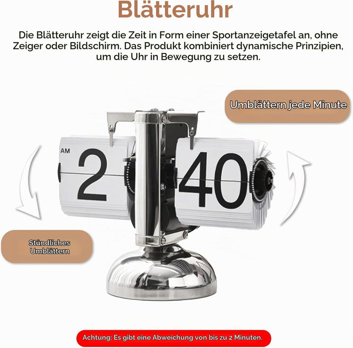 Flip-Uhr Retro, Schreibtischuhr Vintage-Design, Digitale Batteriebetriebene Flip-Down-Uhr mit Zahnra
