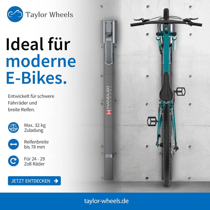 HANDLER Storage Fahrradlift 2ER-SET, Vertikale Wandhalterung in grau für E-Bikes &amp; Fahrräder bis 32k