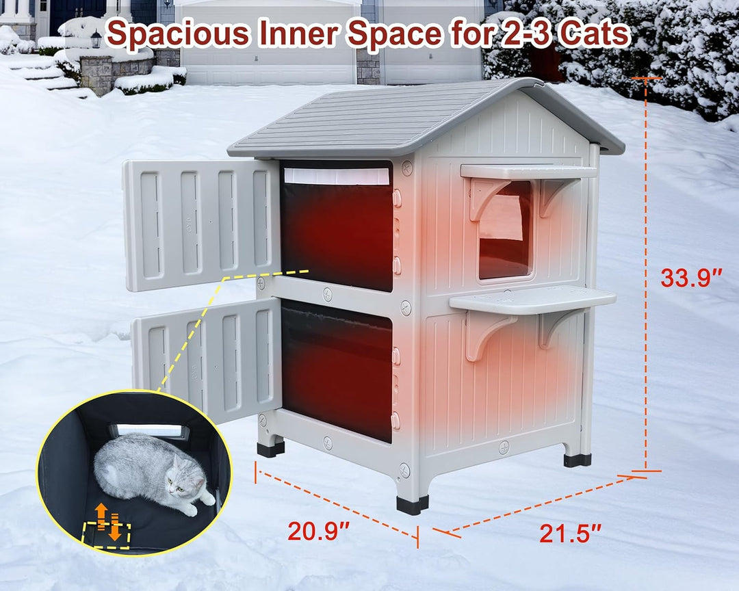 2 Geschichte Katzenhaus Outdoor mit isolierter Auskleidung, Outdoor-Häuser für Katzen Kunststoff aus