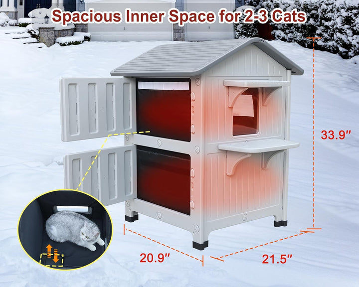 2 Geschichte Katzenhaus Outdoor mit isolierter Auskleidung, Outdoor-Häuser für Katzen Kunststoff aus