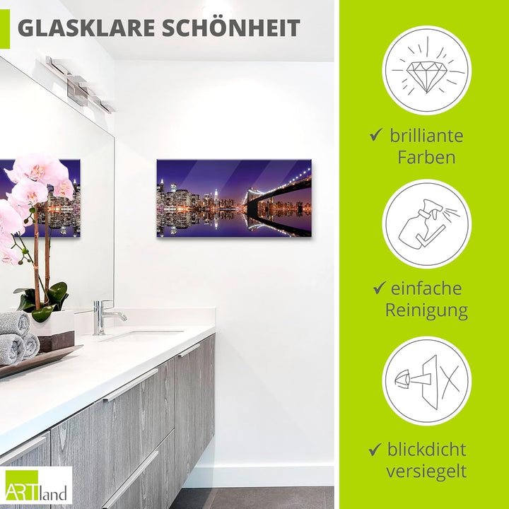 ARTland Glasbilder Wandbild Glas Bild einteilig 60x30 cm Querformat USA Amerika New York City Brookl