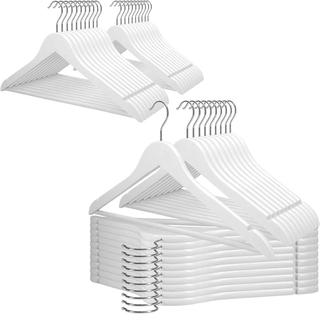 40 x Kleiderbügel Holz weiss VonBueren | 44,5 x 22 cm je Bügel/Holzbügel | Holzkleiderbügel Weiss |