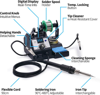 YIHUA 926LED-IV 60W Lötstation 90~480°C lötkolben set mit 2 aufsteckbaren helfenden Händen, Lötdraht