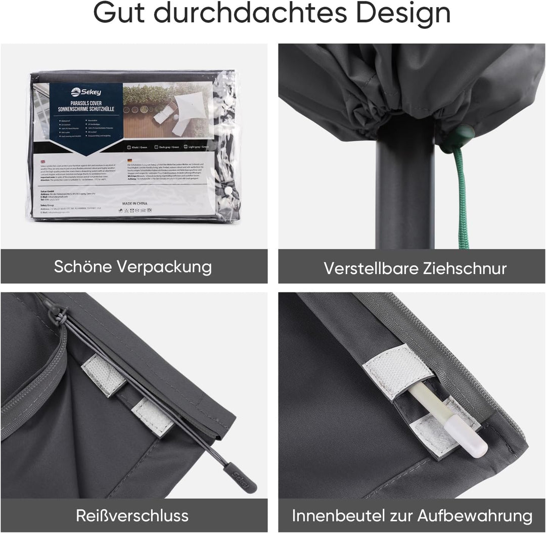 Sekey DoppelSonnenschirm Schutzhülle mit Stab, Abdeckhauben für Gartenschirm mit Belüftungsöffnungen