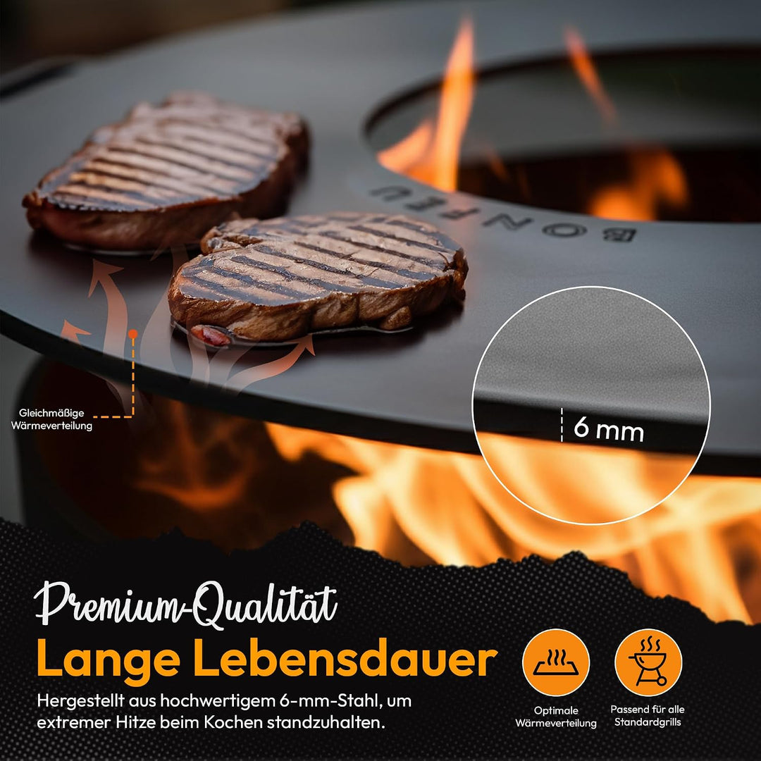 BonFeu Plancha Feuerplatte Ø60cm - 6mm Dick - Grillplatte Rund - Grillplatte für Feuertonne - Feuerp