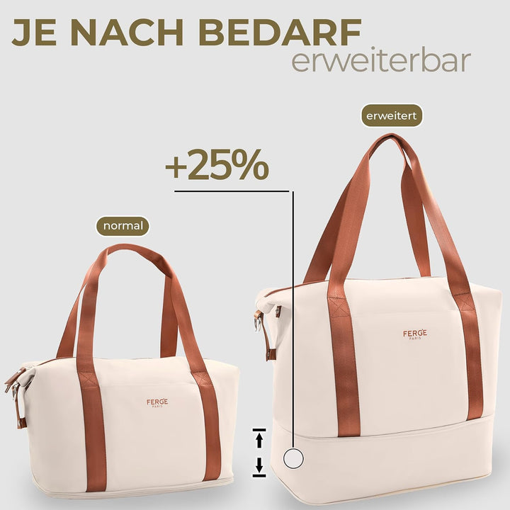 FERGÉ Reisetasche erweiterbar Milano Weekender Kabinengrösse Sporttasche Nano-Mesh beige Beige-braun