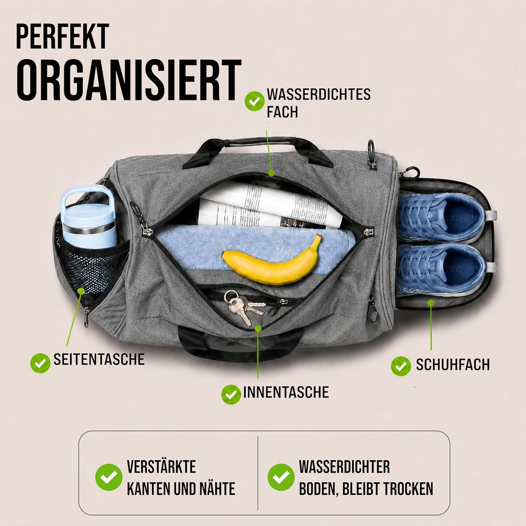 Sporttasche &amp; Reisetasche für Damen und Herren mit Nassfach &amp; Schuhfach - Sporttaschen für Sport &amp; R