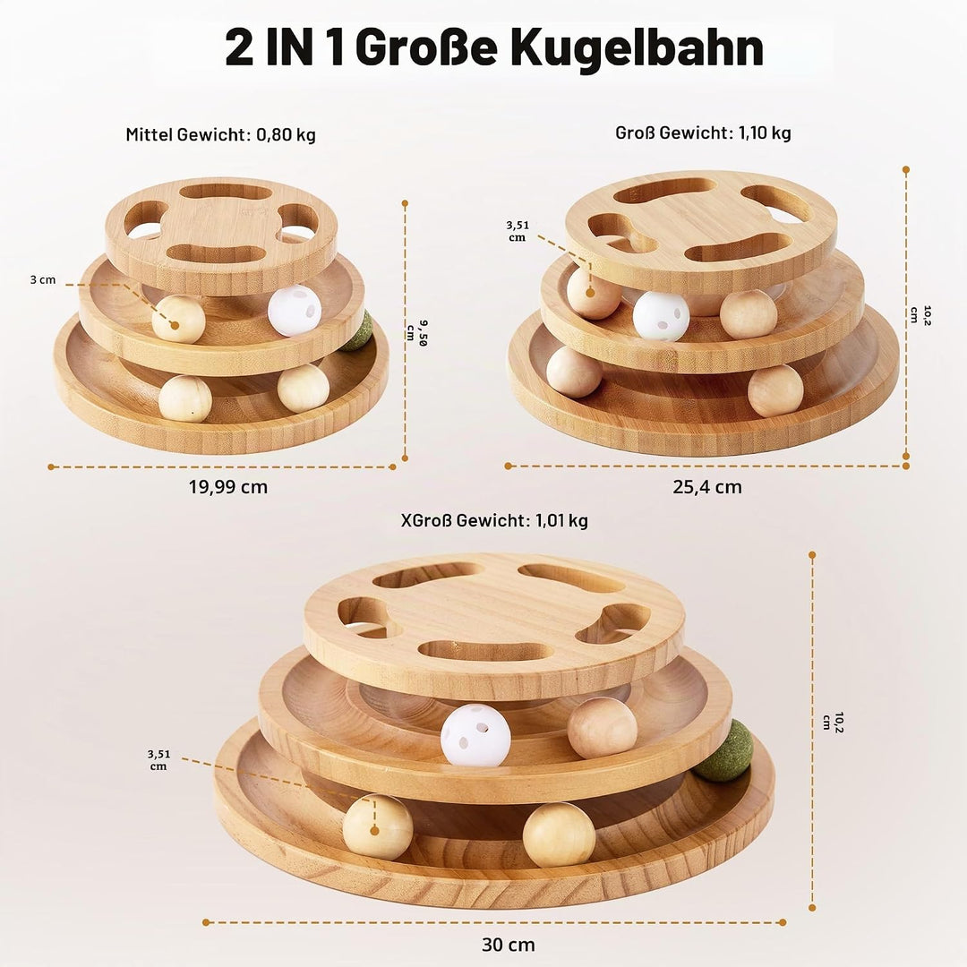 Katzenspielzeug mit Puzzle, Holz Interaktives Katzen Spielzeug mit Ball Track Roller Für Indoor Katz