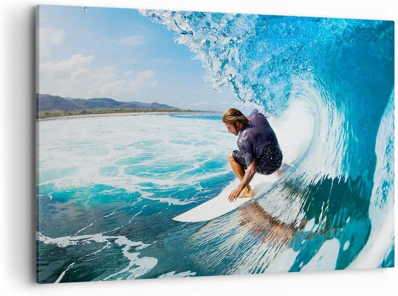 Bilder auf Leinwand 100x70cm Leinwandbild Surfen Surfer Ozean Welle Gross Wanddeko Bild Schlafzimmer