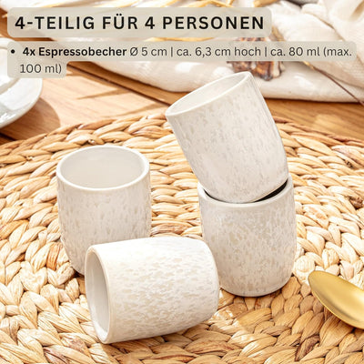 Sänger | Espresso Tassen Set Korfu 4 tlg, Espresso- & Mokkatassen 4 Personen, Espressotassen Steingu
