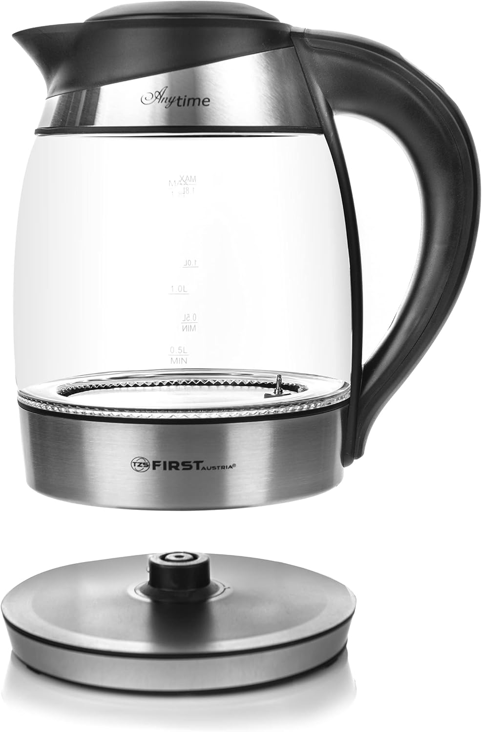 TZS First Austria Edelstahl Glaswasserkocher mit Teefilter 1,8L, 2200W, Temperatureinstellung 40 Gra