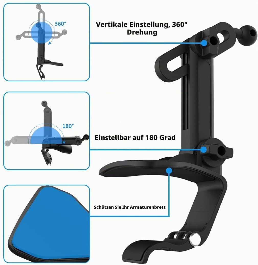 woleyi Armaturenbrett Clip Auto Handyhalterung, Universal KFZ Sonnenblende &amp; Rückspiegel Tablet Hand