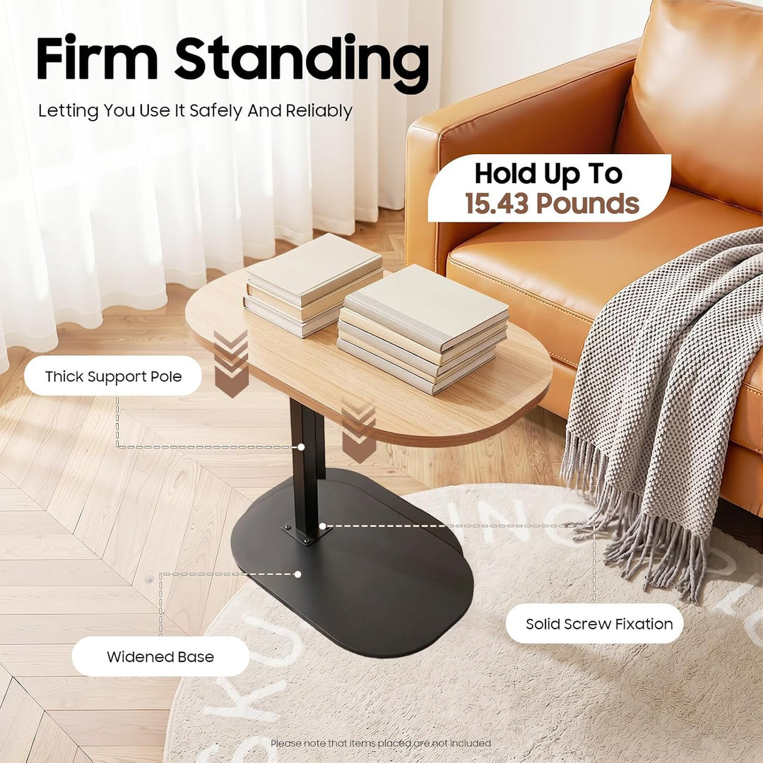 45-80 cm Einstellbare Höhe C Mobiler Schreibtisch, Holz Beistelltische mit Rollen, C-Form Laptoptisc