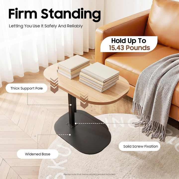 45-80 cm Einstellbare Höhe C Mobiler Schreibtisch, Holz Beistelltische mit Rollen, C-Form Laptoptisc