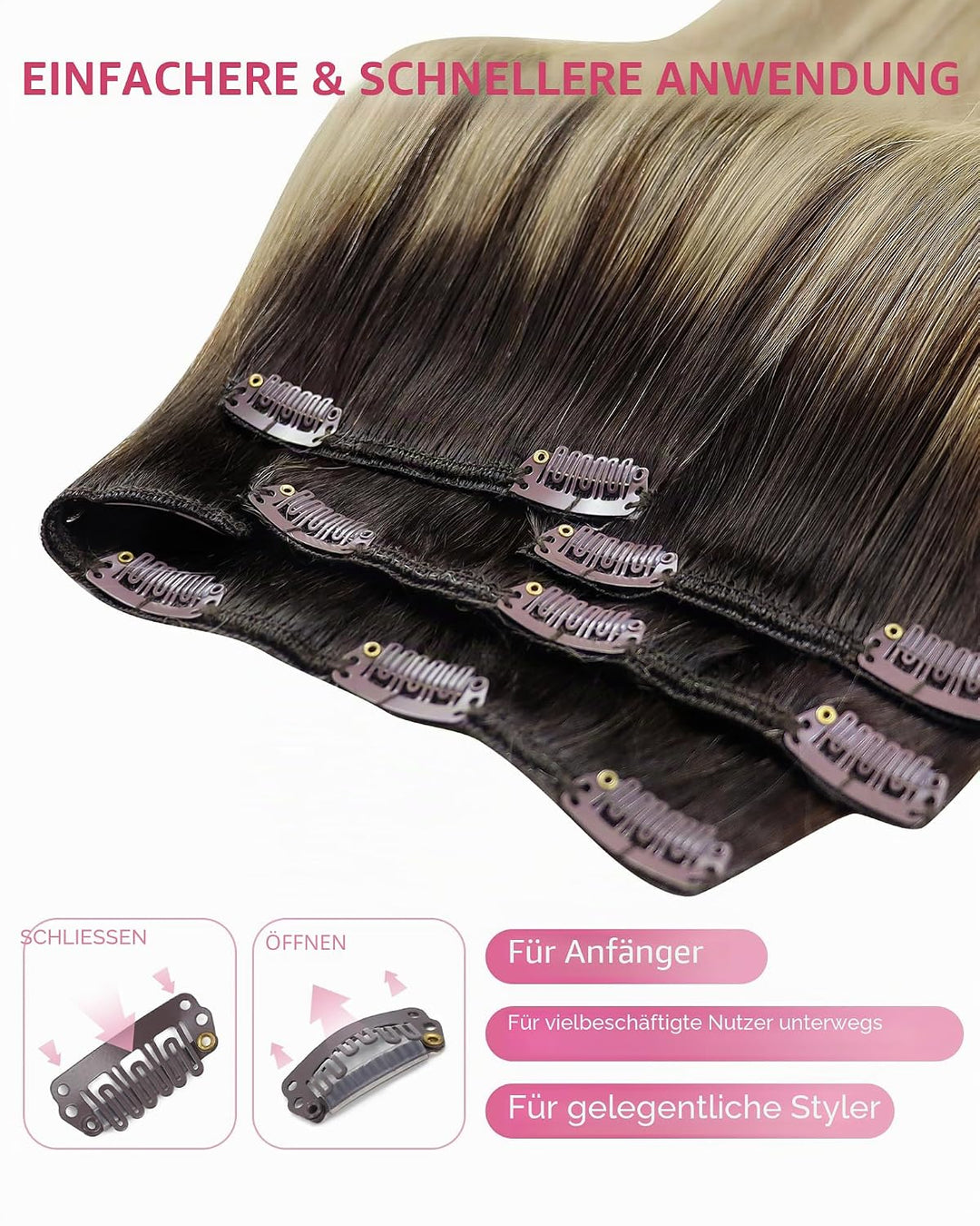 YoungSee Echthaar Extensions Clip Balayage Clip in Extensions Echthaar Braun Blond 35cm Extensions C