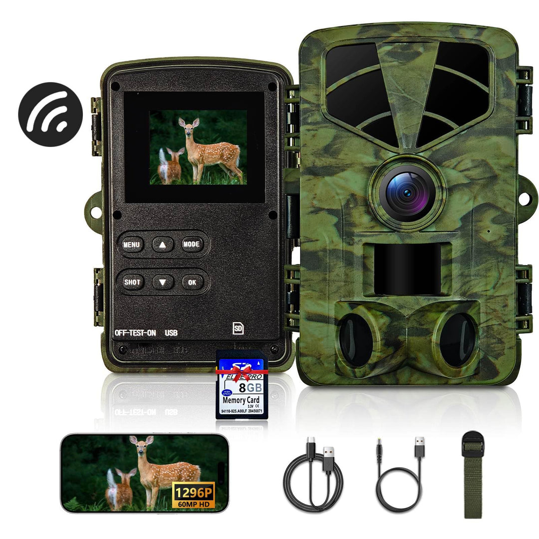 Wildkamera WLAN, 1296P 60MP Wildkamera mit Handyübertragung App, Wildtierkamera mit Nachtsicht Beweg