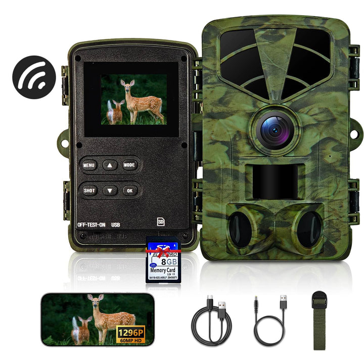 Wildkamera WLAN, 1296P 60MP Wildkamera mit Handyübertragung App, Wildtierkamera mit Nachtsicht Beweg