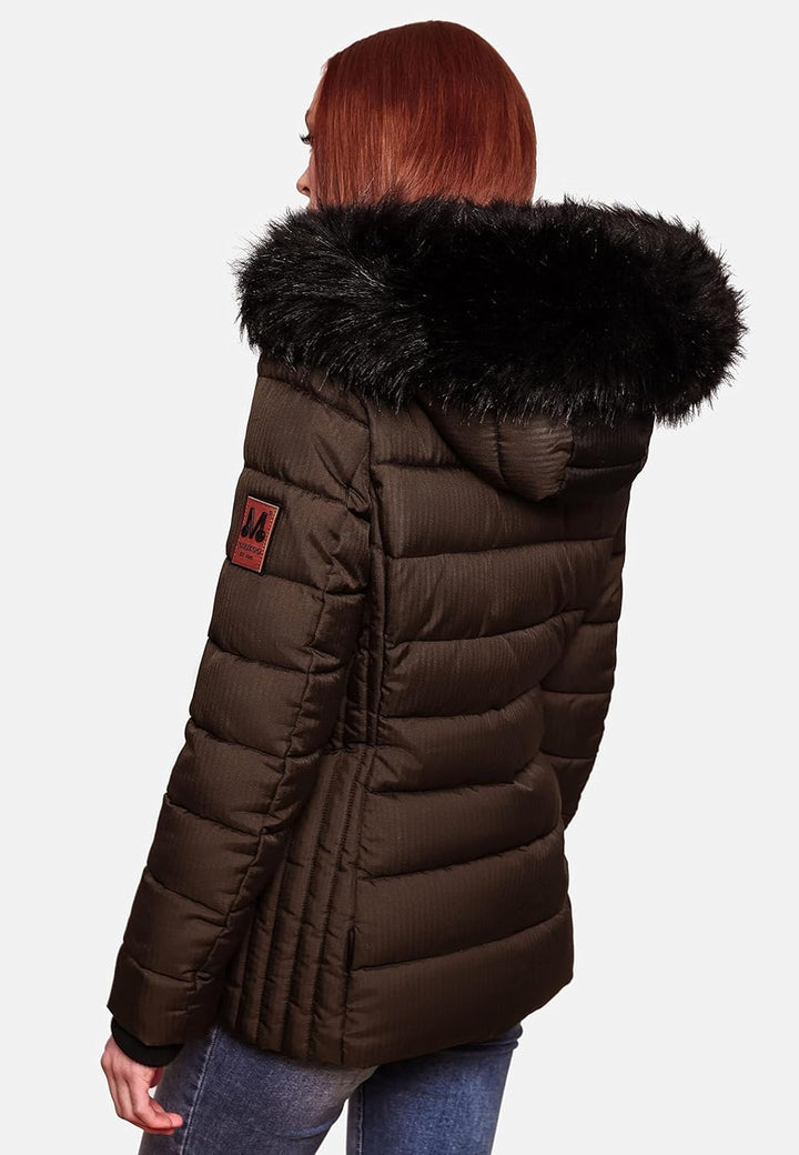 MARIKOO Damen warme Winter Steppjacke mit Kapuze Unique XS-XXL XS Dark Choco, XS Dark Choco