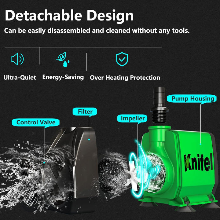 Teichpumpe Filterpumpe 60W 3000L/H Schutz vor überhitzung Funktion Ultra Leise Springbrunnenpumpe Wa