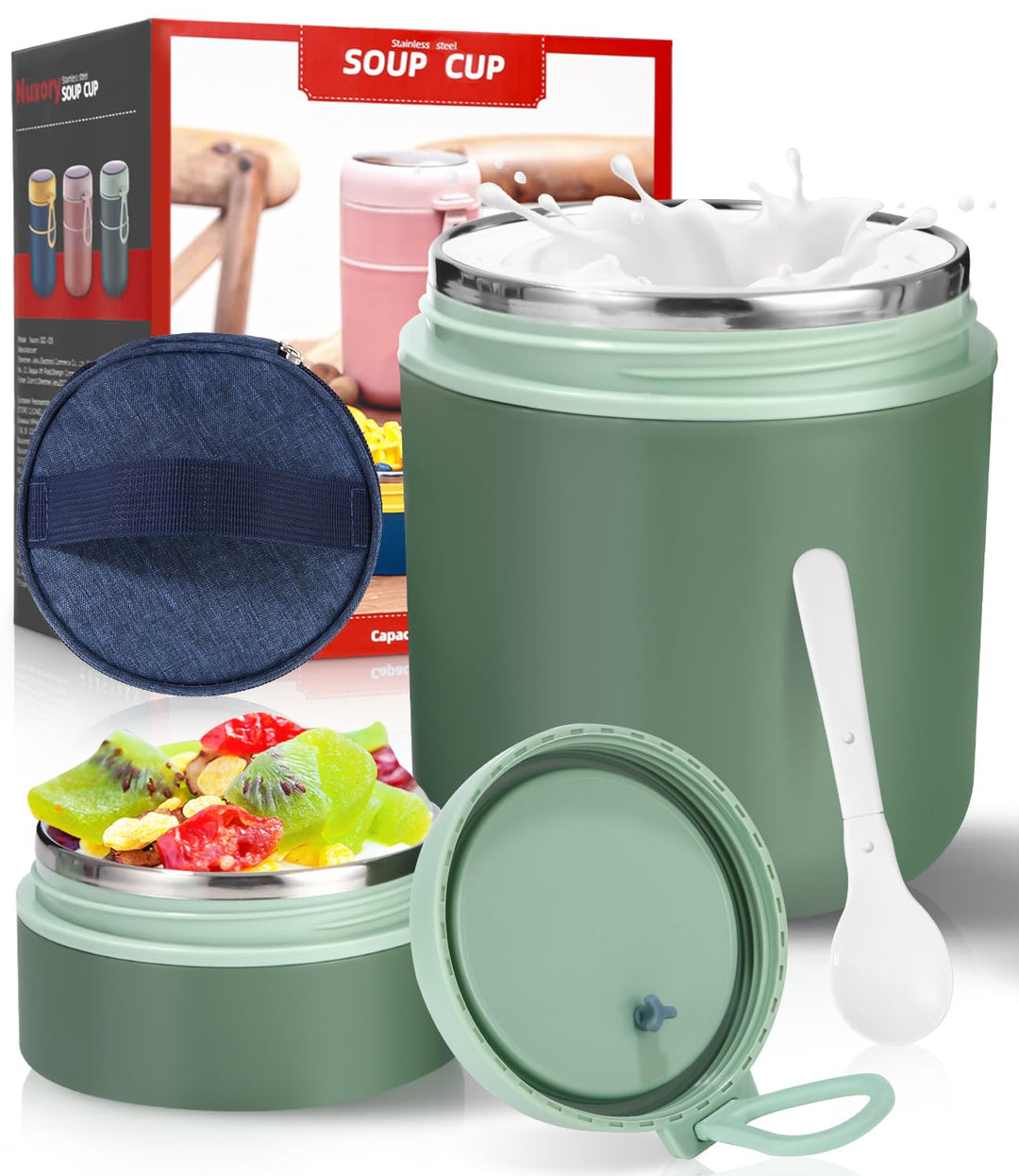 Müslibecher 530ml+180ml,Joghurtbecher to Go Kinder mit Löffel,Müsli Cup to Go Becher, Auslaufsichere