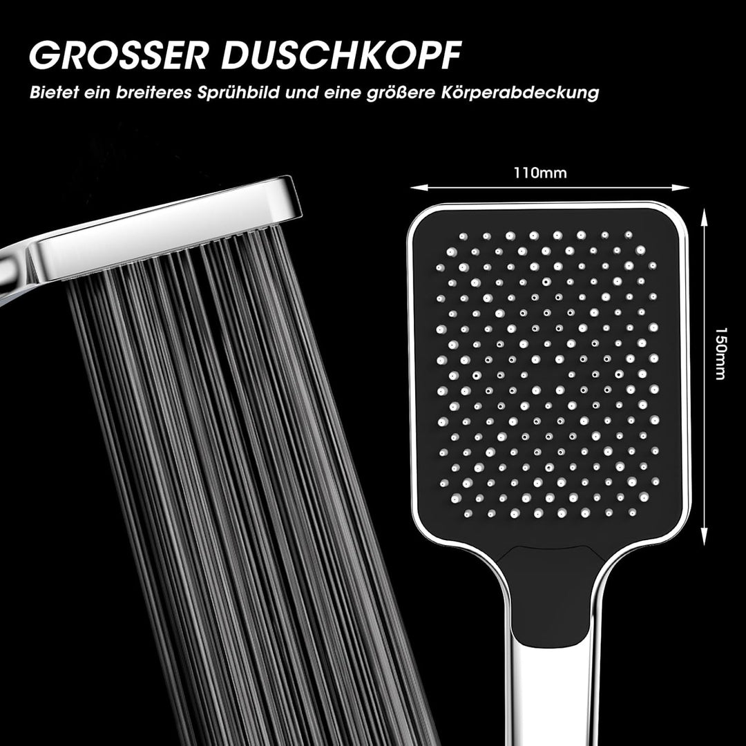 FASDUNT Duschkopf mit Schlauch 2M, Hochdruck Duschkopf Regendusche mit 9.5L/min Durchflussbegrenzer
