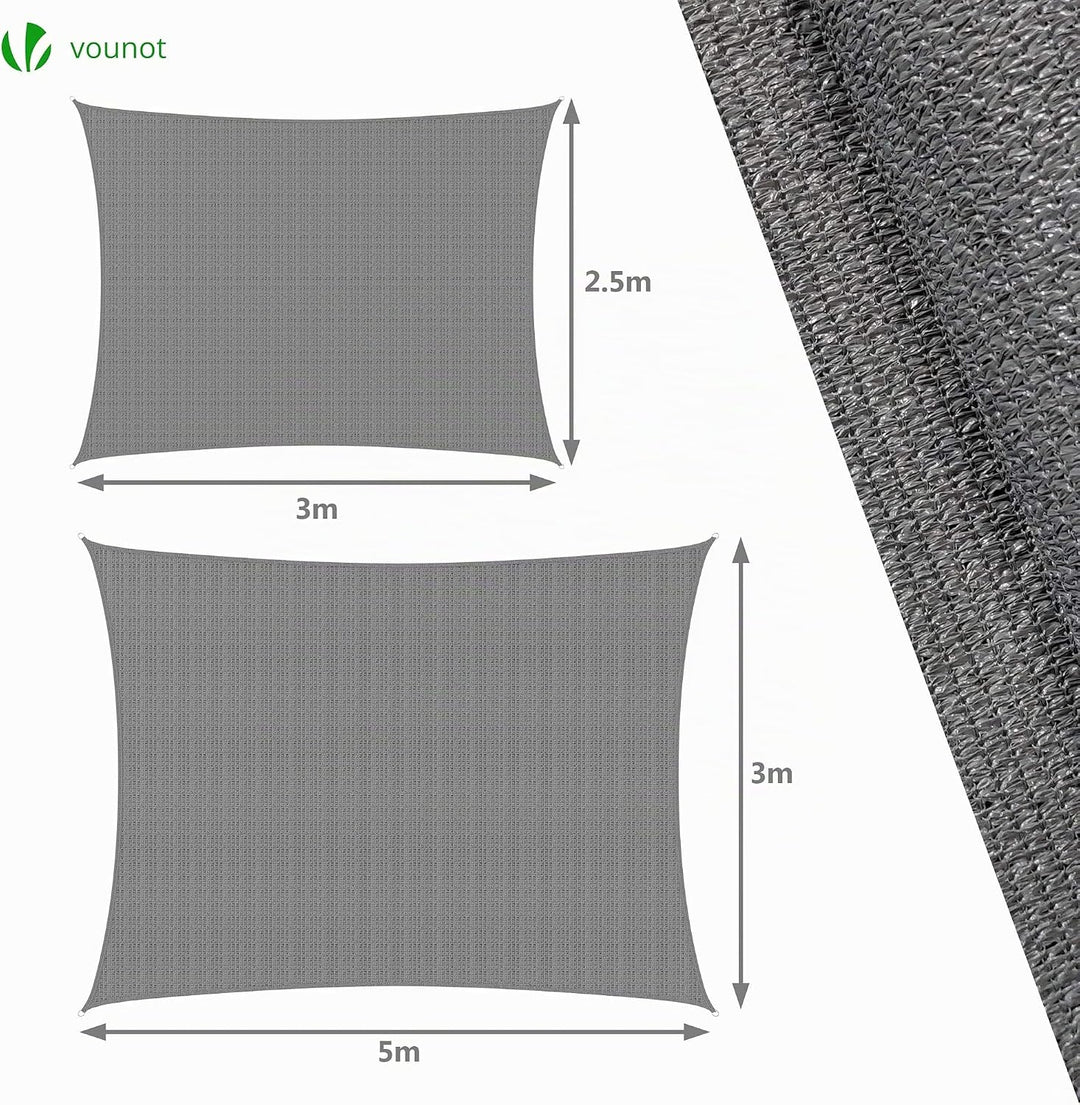 VOUNOT® Sonnensegel Rechteckig mit Befestigung Set, Sonnenschutz Atmungsaktiv und UV Schutz, für Bal